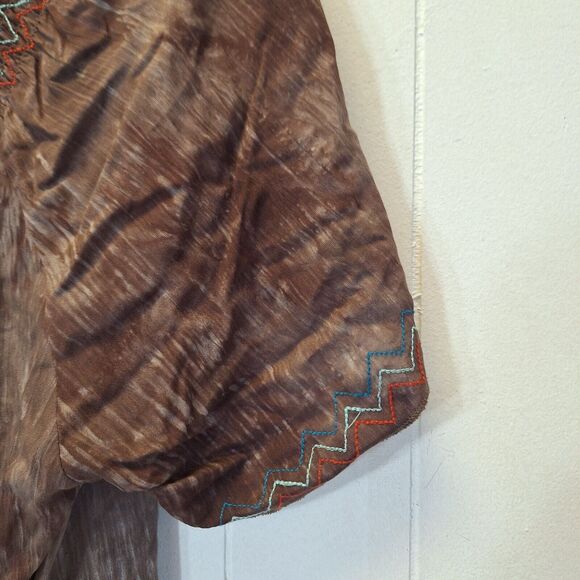 TresKa Boho Mocha Embroidery Top w/Back Tie & Tassels One Size NWT  Cottage Core - Picture 10 of 15